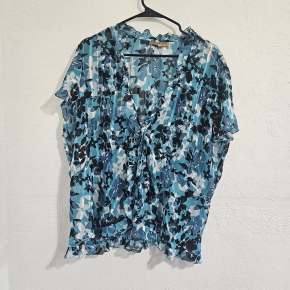 Notations Tops - Vtg Notations Open Front Tie blouse Size 2x Floral Sheer Layering Ruffles Office